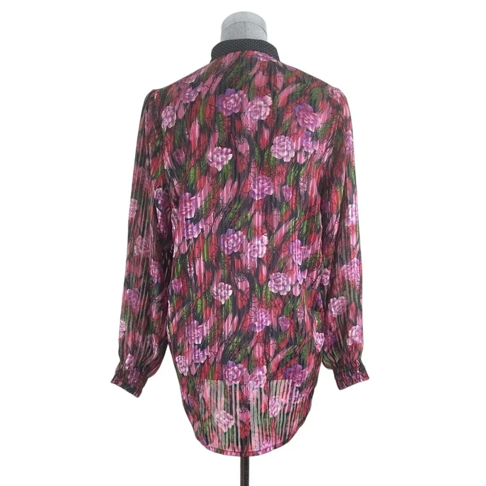 Vintage Diane Tres Polka Dot Sheer Floral‎ Button Down Blouse